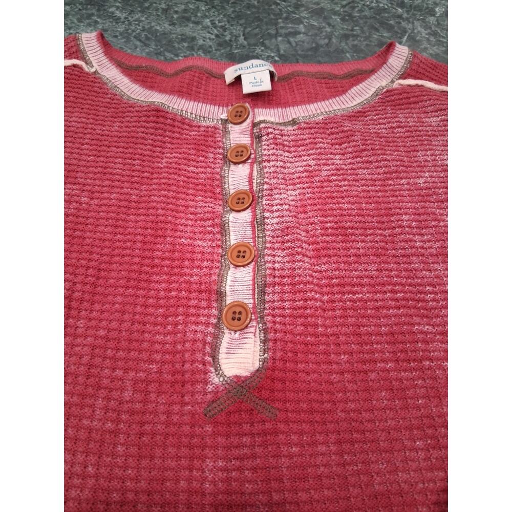 Sundance Gentry waffle knit Henley top long sleeved red distressed oversized LRG - Picture 3 of 12